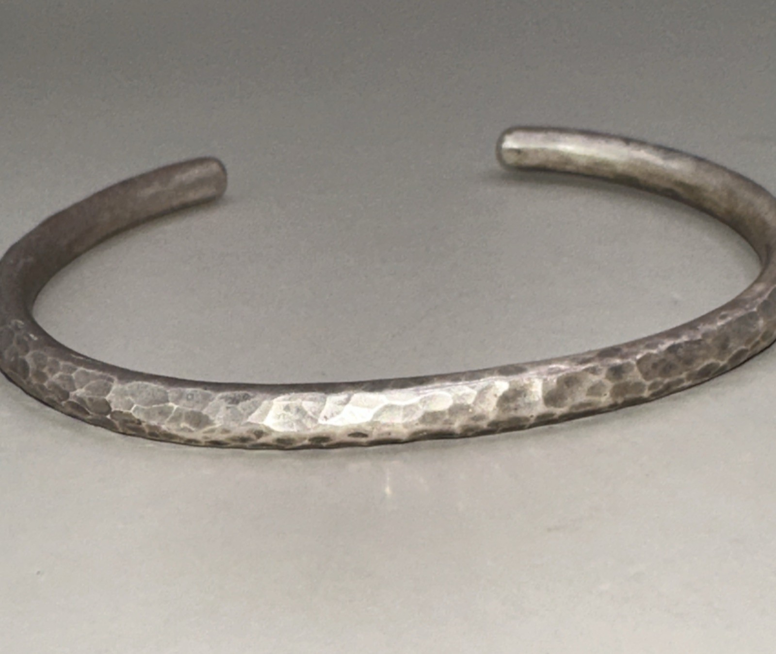 Hammered Texture Solid Sterling Silver Open Bangl… - image 1
