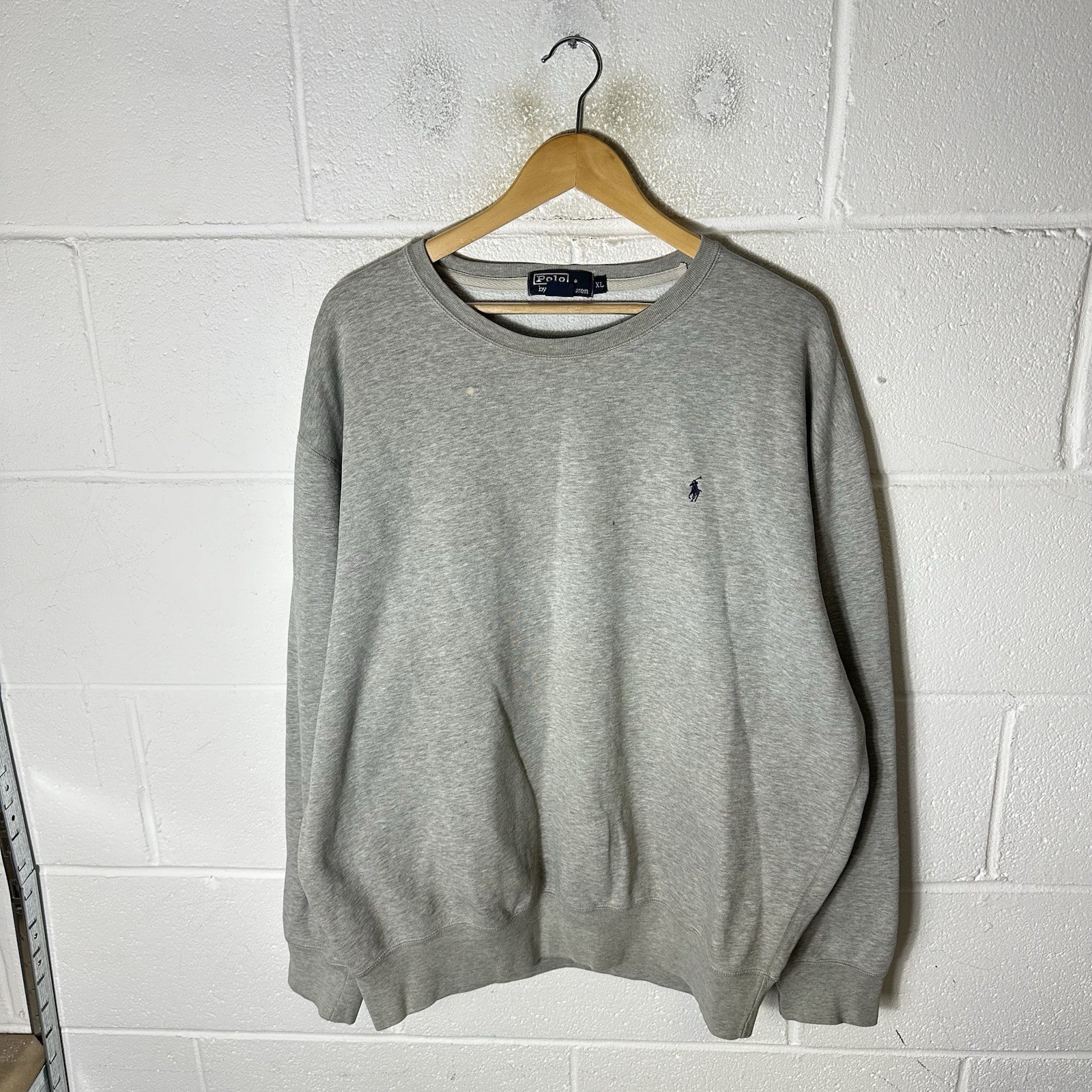 Vintage Polo Ralph Lauren Sweatshirt Mens Extra Large Grey Pony Crewneck 90s RL