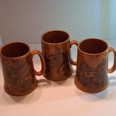Vintage Alpine White Ironstone Woods & Sons Stein/Mug England Set of 3