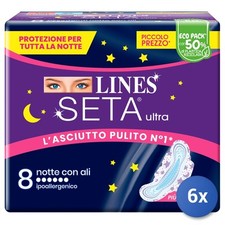 6x Lines Seta Ultra Notte Ali 8 Pezzi  Assorbente Made In Italy
