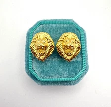 VTG KJL Kenneth Jay Lane Signed Lion Earrings Stud Gold Plated High End Designer
