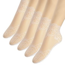 5 Pairs Womens Lace Ankle Socks, Ruffle, Fishnet, Frilly, Sheer, Dress