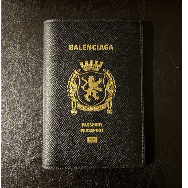 Balenciaga Black Leather Passport Holder Wallet Organizer with Card Slots