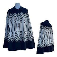 Vintage 60s 70s Womens OSFM Knit Cape Poncho Boho Aztec Southwestern EVC BROWN