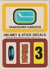 1979-80 Topps NHL - Vancouver Canucks - Helmet & Stick Decals