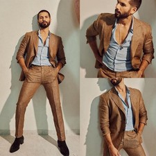 Beach Men Suits Linen Single Breasted Groom Wedding Regular Fit Summer Wear Prom
