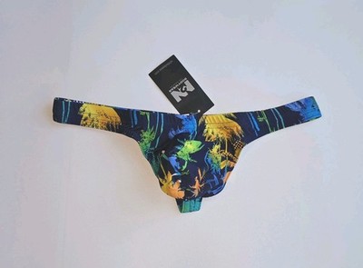 N2N Bodywear Men's Swim Maverick Thong w/ C-Strap, Size L Multicolor Palms - NWT