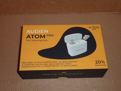 Audien Atom Pro Rechargeable OTC Over the Counter Hearing Aids with Case