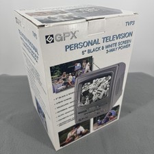 Vintage GPX TVP3 5in Black White Personal TV 3-Way Battery Power Portable