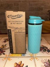 Masontops Mason Jar Hydration Kit Glass Water Bottle w/ Neoprene Turquoise