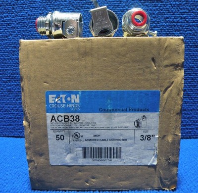 NEW 50 EATON CROUSE HINDS ACB38 3/8'' ARMORED STEEL CABLE CONNECTORS