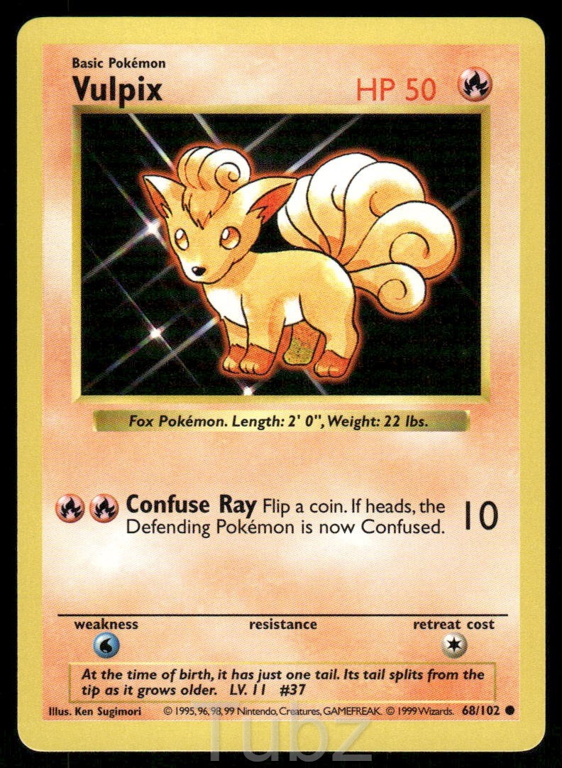 Vulpix 68/102 Common Base Set Shadowless Pokemon Near Mint