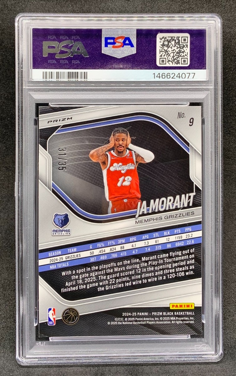 2024-25 Panini Prizm Black JA MORANT FOTL Blue Shimmer SP /35 Gem