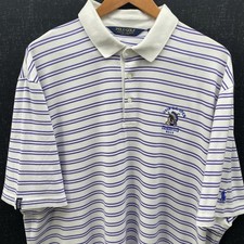 Polo Golf Ralph Lauren Mens XL White Blue Striped Cotton Polo Shinnecock Hills