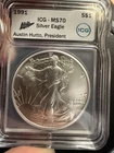 Rare 1991 American Silver Eagle - MS70 ICG Certified - Silver 1oz Coin Hutto Sig