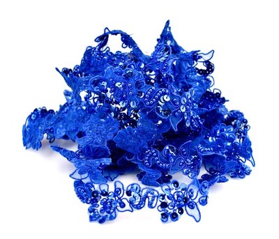Colbalt Blue Sequin Floral Trim,Blue Beads,Blue Sheer Backing,88''l x 1.2''w