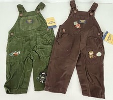 Oshkosh B'gosh Boys' 6 months Overalls Green Brown Embroidered Corduroy Twill 2p