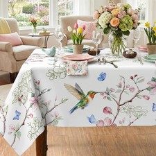 Spring Floral Tablecloth 52x70 Inch, Spring Birds Branch Floral Decorations for