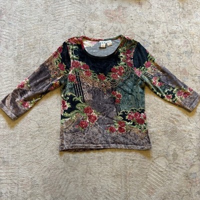 VTG Take Two AOP Women's X Beaded Sequins Top FLORAL Y2K 90s Artsy Boho Art EUC
