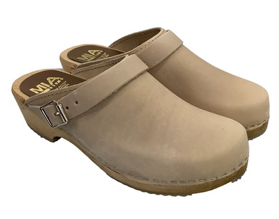 MIA Women's Alma Swedish Clogs Cream Suede Wooden Heel EU 40 / US 8.5 - 9