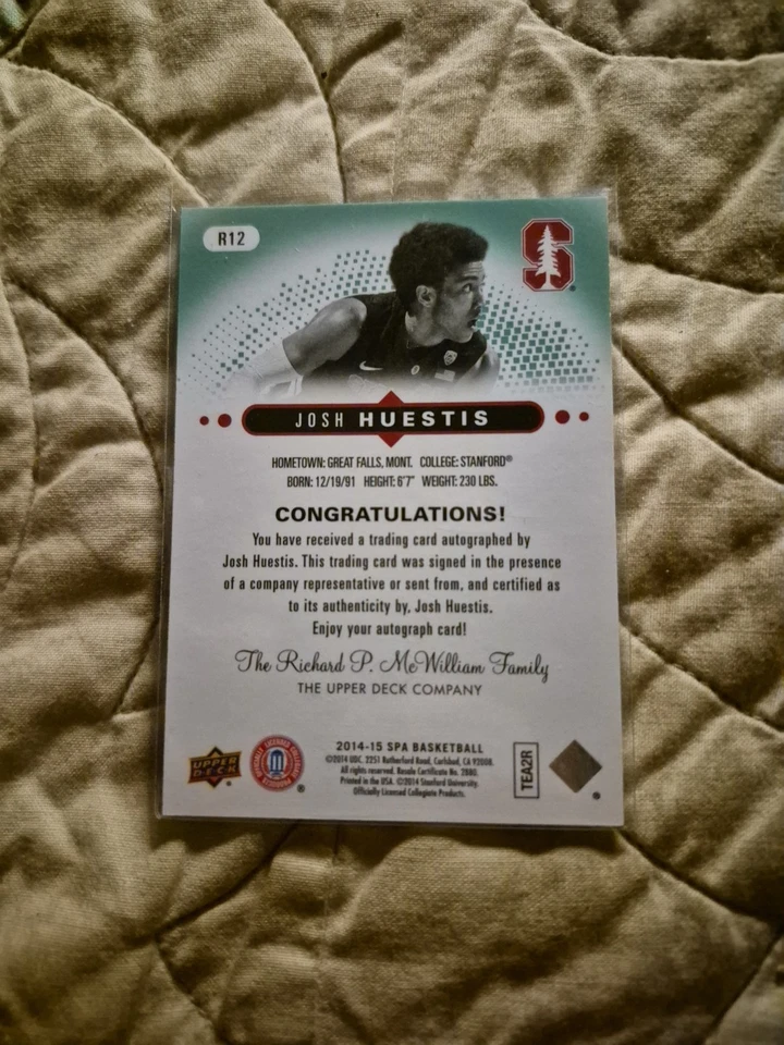 Josh Huestis 2014-15 Upper Deck SP Authentic Auto RC SP 032/225 #R12 Stanford - Image 3 of 3