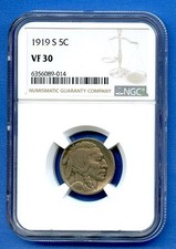 1919 S NGC VF30 Buffalo Nickel 5c US Mint Coin 1919-S VF-30