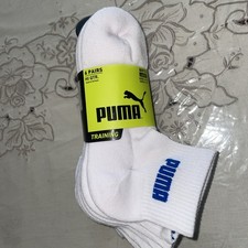 NWT Puma Boys Large Socks High Quarter Training White Shoe Sz 4-9.5 Socks 9-11