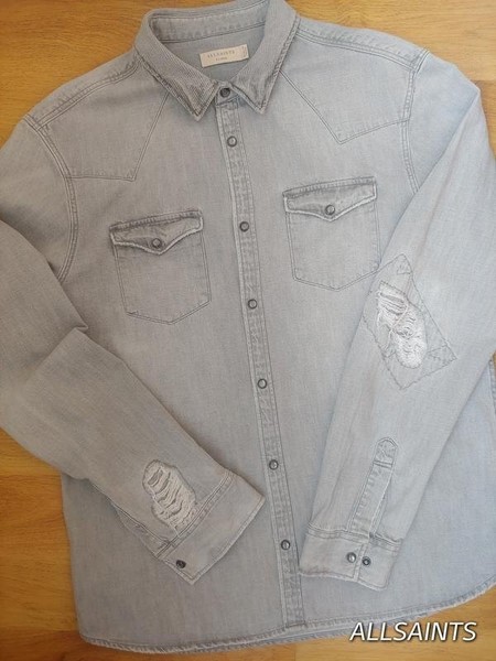 Men AllSaints Shirt Grey Cotton XL