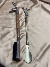 Vintage Men  s Valet Brass Shoe Horn And Brass Shoe Brush Wood Handles 15  