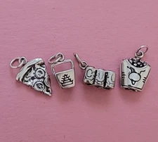 Sterling Silver Pizza Soda Fries Chinese Food 3D Choose Charm Pendant 925 USA