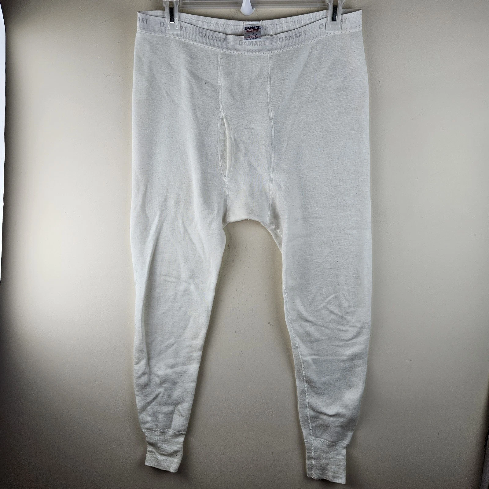 Vintage DAMART Thermolactyl Pants Mens Large White 70s Base Layer Long Johns USA