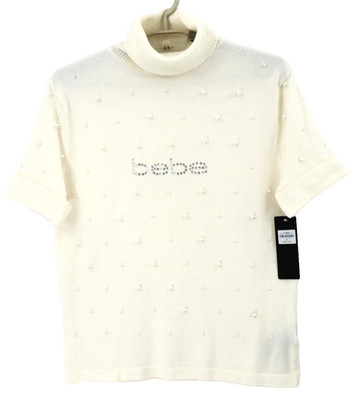 NWT BEBE Women's Polyester Pullover Sweater Short Sleeve Pearl Ivory XL Size $79