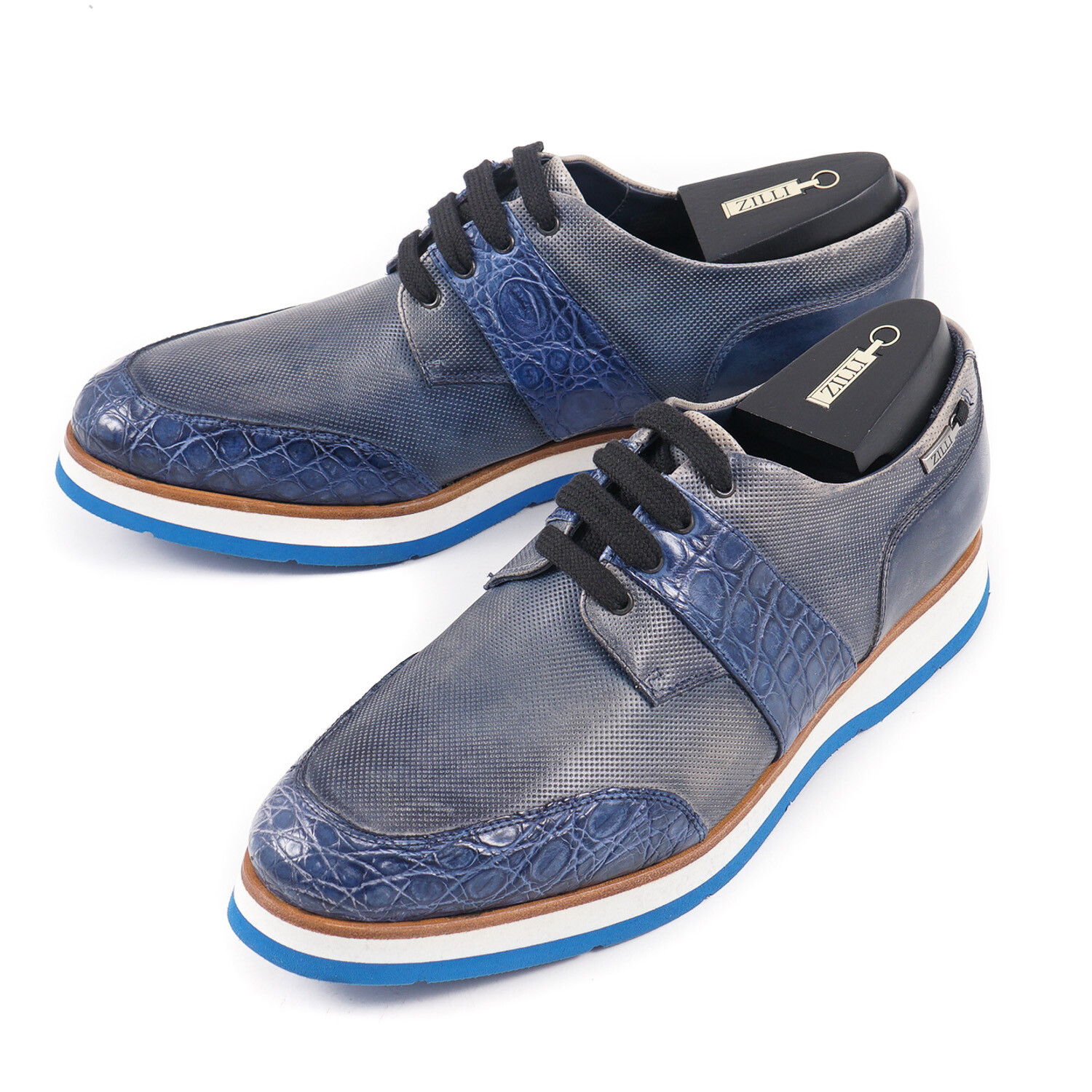 SAOLA Scarpe Zilli Scarpe Sportive Derby US 8 (UK 7) in pelle di vitello perforate e coccodrillo