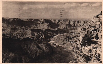 Grand Canyon Aerial View Black and White RPPC Postcard