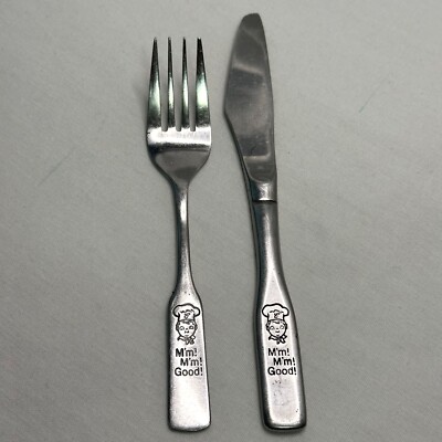 Vtg Campbell's Soup Kid Child's Silverware Set, Toddler Knife Fork Stainless