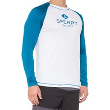 SPERRY TOP SIDER White Blue Long Sleeve Raglan RASH GUARD Shirt Mens XL NEW