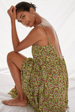 By Anthropologie Flounced Maxi Lounge Dress in Citron Size S