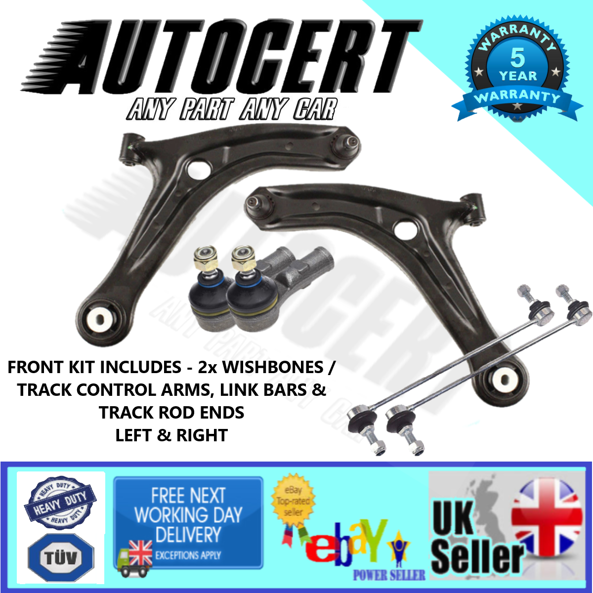 FORD FIESTA 2008-2017 - CONTROL ARMS WISHBONES PAIR, TRACK RODS 