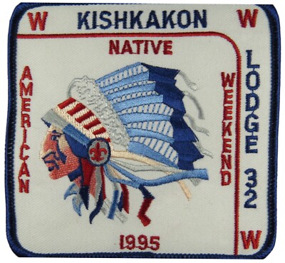 Kishkakon Lodge 32 Trails West IL 1995 Native American Patch BLU Bdr (NE357)