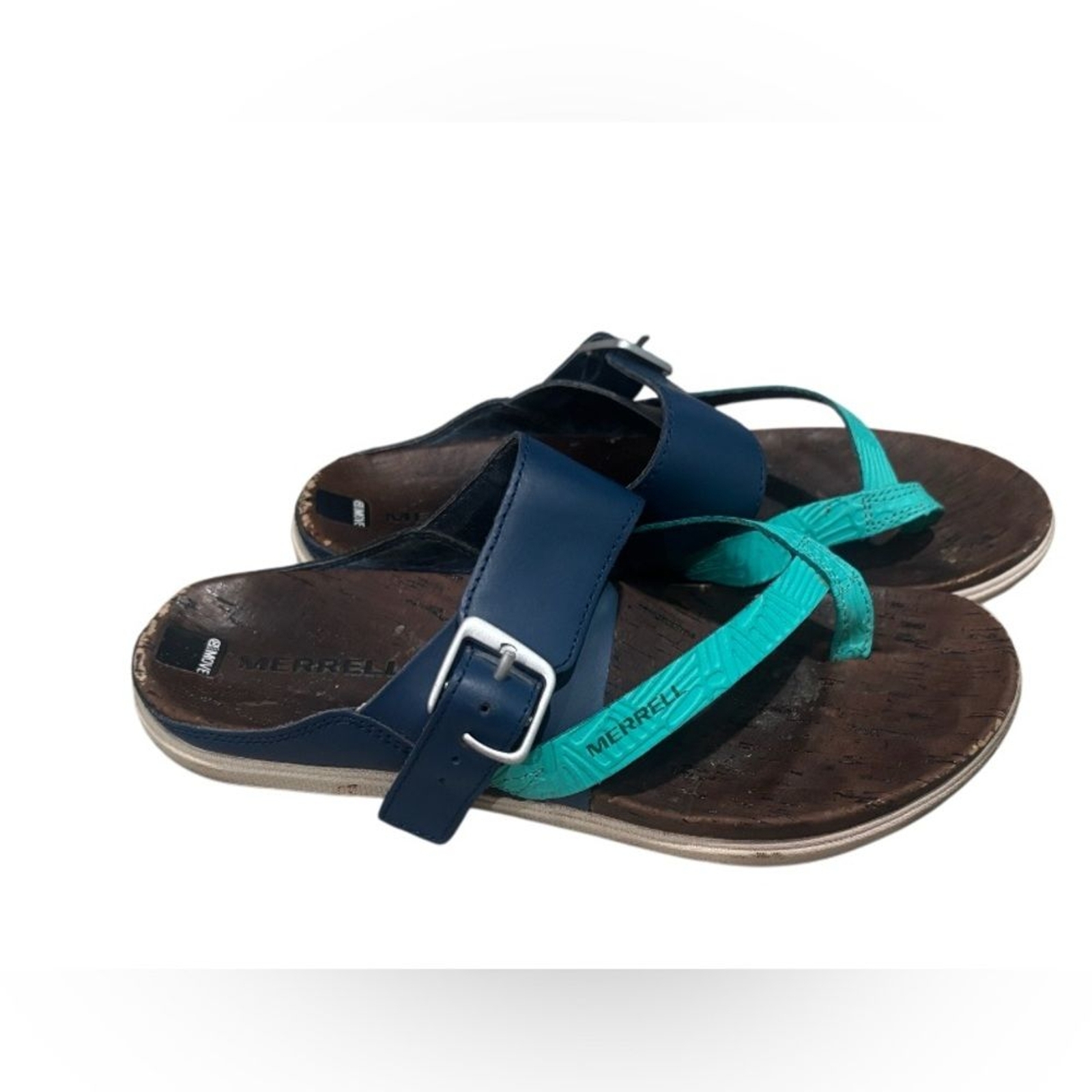 Sandali Merrell donna Around Town Luxe 7 blu pelle tanga fibbia regolabile