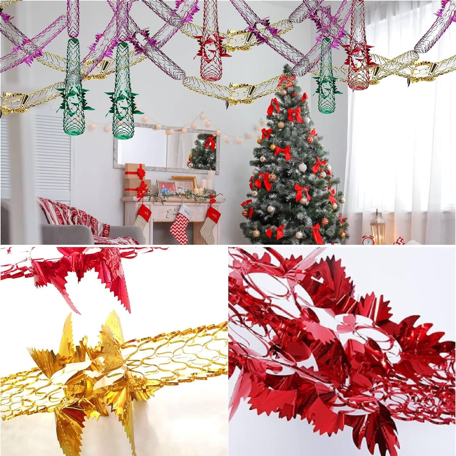 8 Pack Christmas Ceiling Decorations, Christmas Tinsel Xmas Hanging