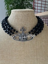 Vivienne Westwood drei Rollen Bas Orbit schwarz Perlen Halskette Halsband Splitter