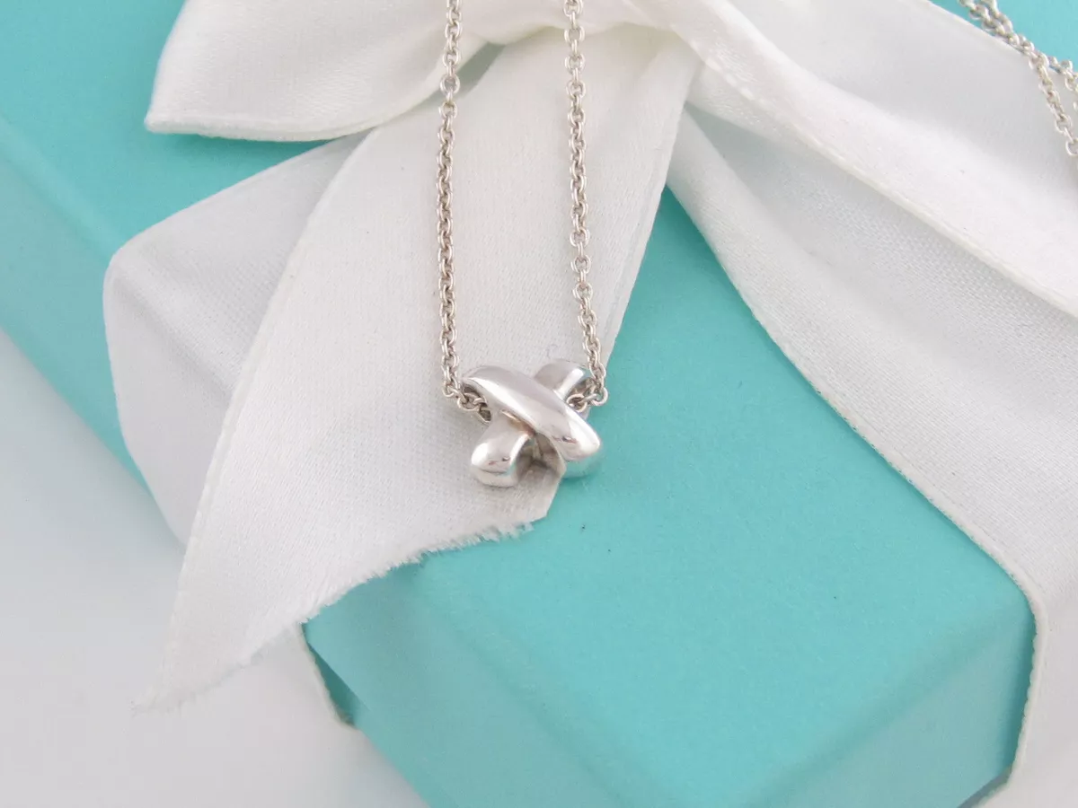 Tiffany & Co X Necklace Signature Pendant Charm Chain Silver Gift Love  Pouch Art