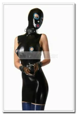 Latex Dress Attached Hoods Sleeves Nipple Trims Open Back Zip Customized D153