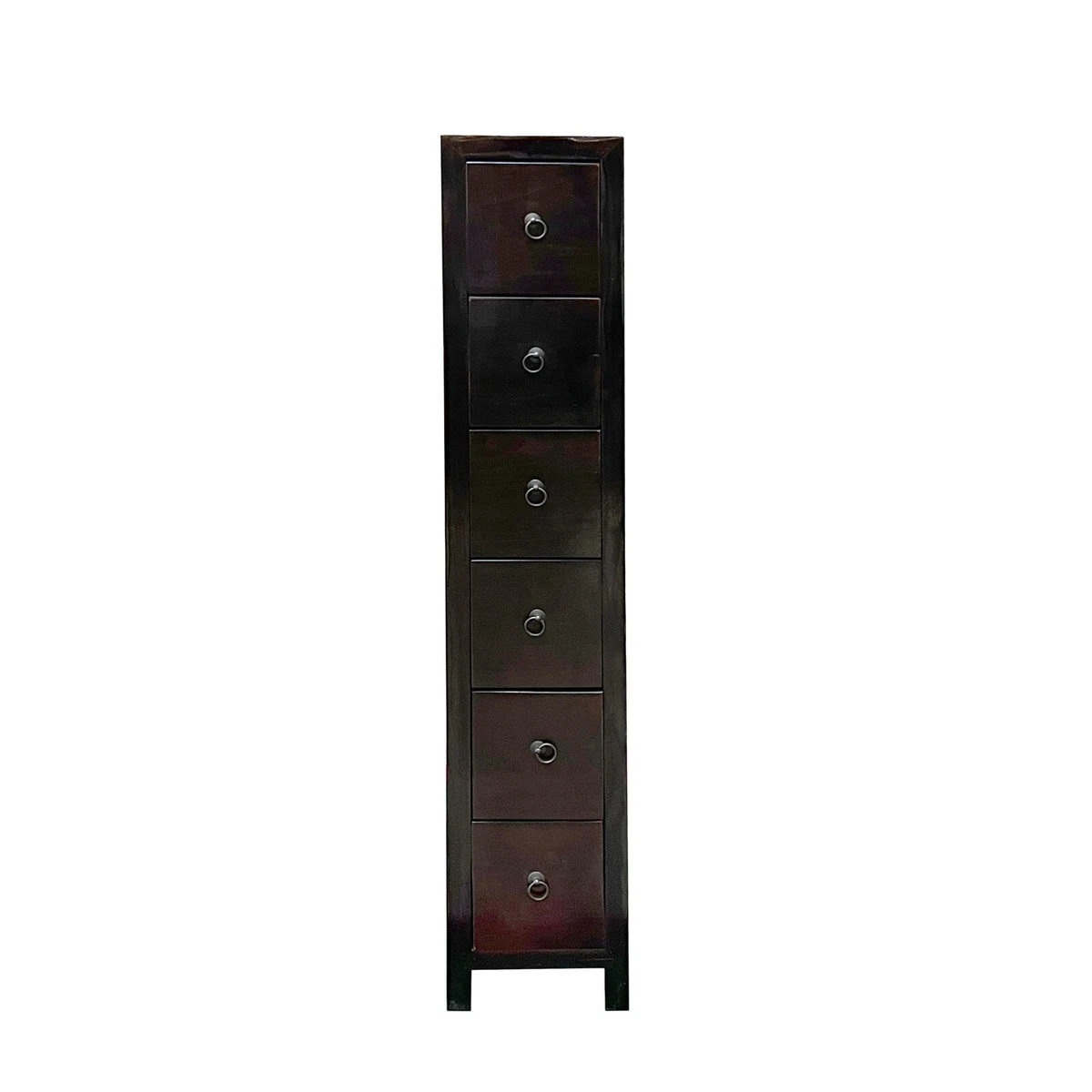 Oriental Dark Brown 6 Drawers Slim Narrow Chest Cabinet Stand