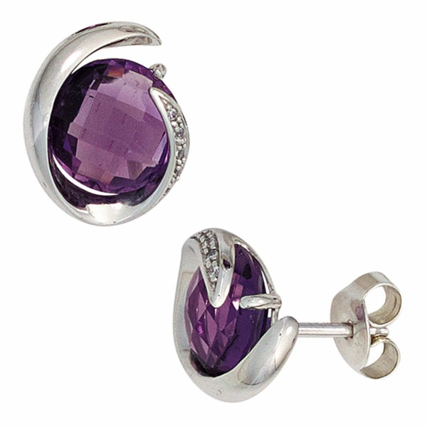 Ohrstecker Amethyst Violett & Diamanten Brillanten 585 Gold WeißGold, Damen-image
