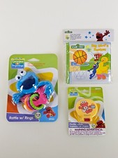 3x Lot Sesame Street Cookie Monster Rattle, Soft Book Pacifier Holder Baby New