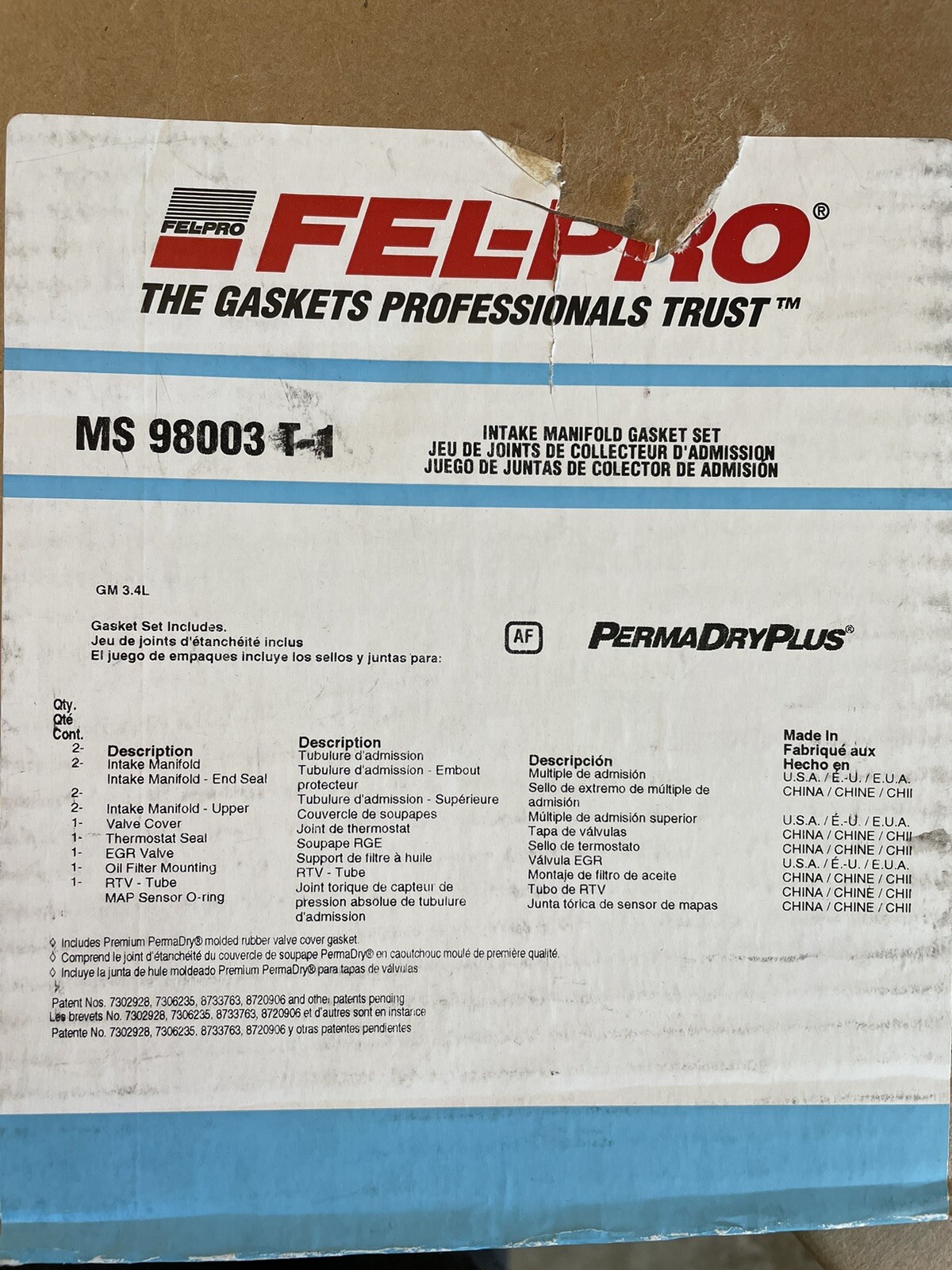 Engine Intake Manifold Gasket Set FelPro MS 98003 T1 eBay