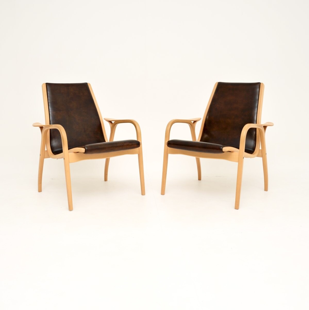 Pair of Vintage Swedish Leather Lamino Armchairs by Yngve Ekstrom
