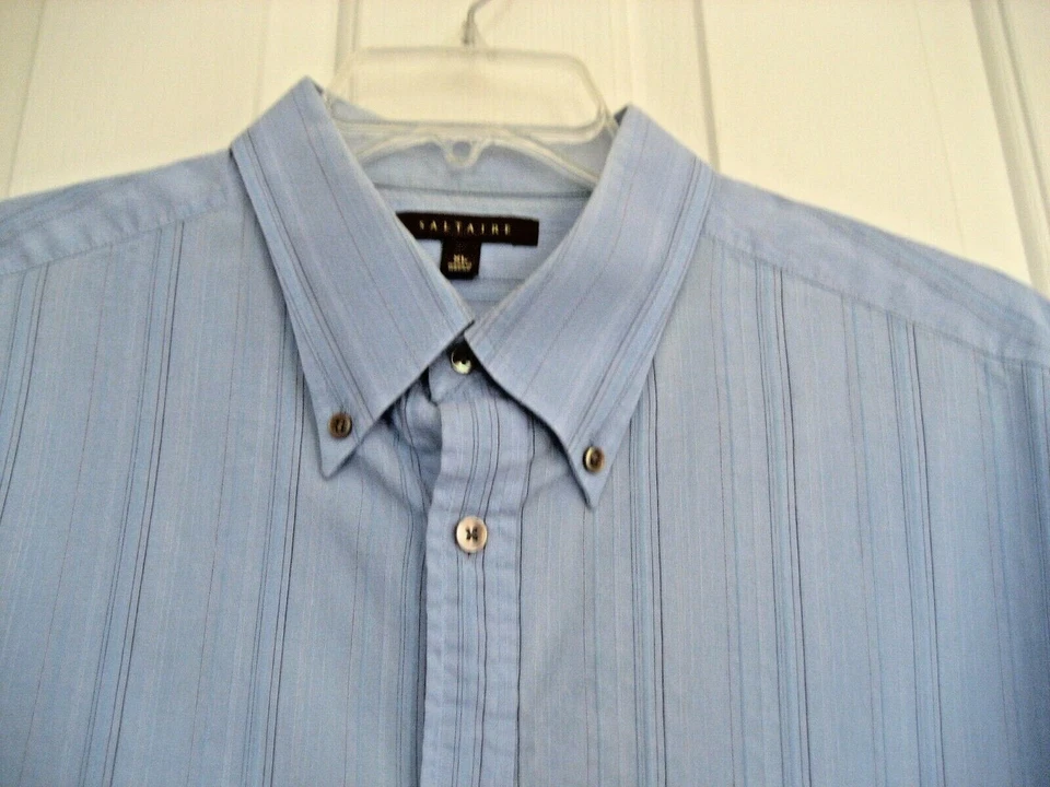 Para Hombres XL Azul Textura Rayas SALTAIRE Vestido Informal Vestido CAMISA S/S Bolsillo con Botones Foto 2 de 4